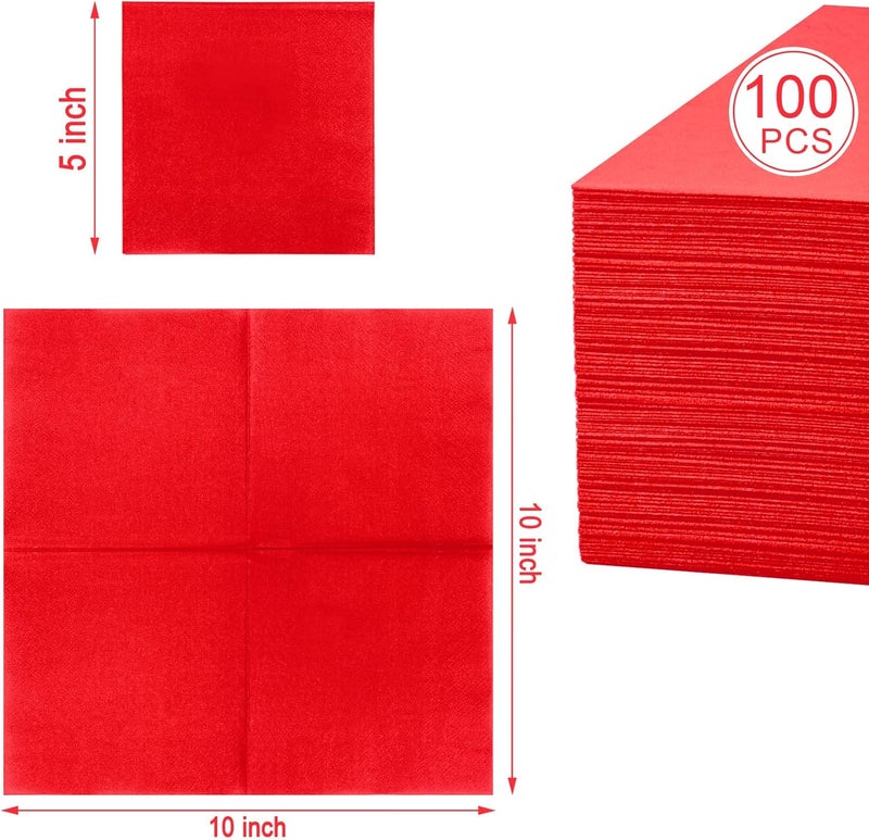 FLOWERCAT 100-Count 2-Ply Christmas Napkins & Red Cocktail Napkins - Napkins Disposable Premium Quality - 5" x 5" Red Paper Napkins for New Year Party & Christmas,Bar,Weddings,Birthday - Image 2