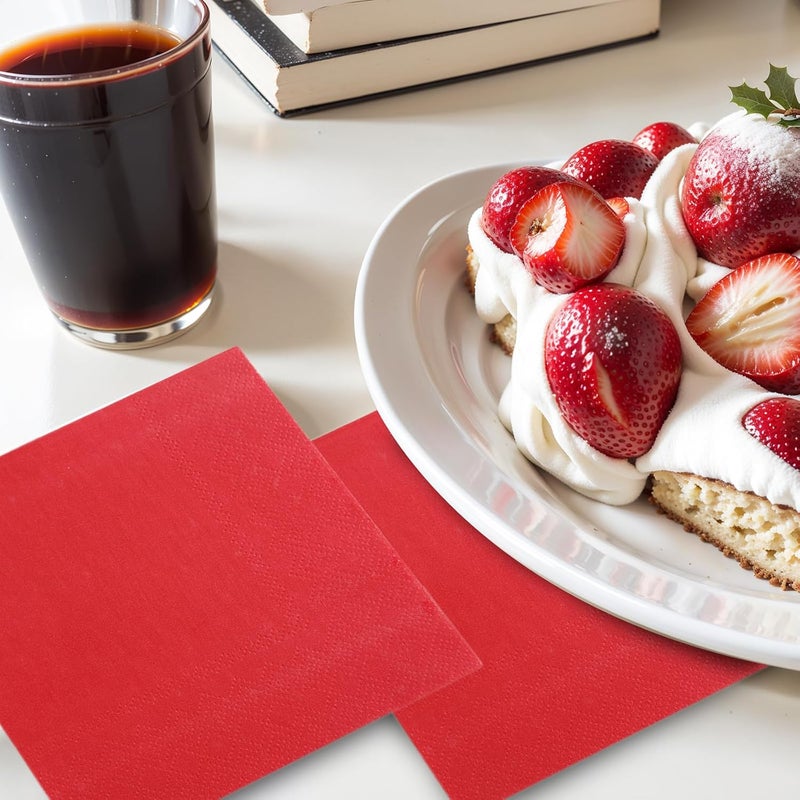 FLOWERCAT 100-Count 2-Ply Christmas Napkins & Red Cocktail Napkins - Napkins Disposable Premium Quality - 5" x 5" Red Paper Napkins for New Year Party & Christmas,Bar,Weddings,Birthday - Image 4