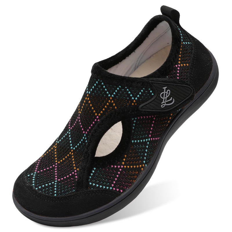 LeIsfIt Womens Slippers Wide Diabetic Shoes Adjustable Arthritis Edema House Shoes Indoor Outdoor Slippers Color Black Size 8 - Image 1