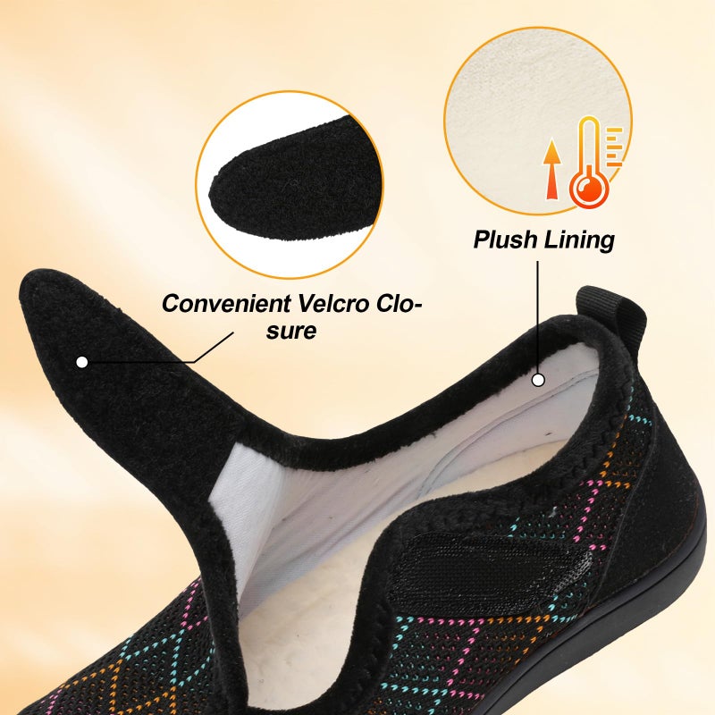LeIsfIt Womens Slippers Wide Diabetic Shoes Adjustable Arthritis Edema House Shoes Indoor Outdoor Slippers Color Black Size 8 - Image 4