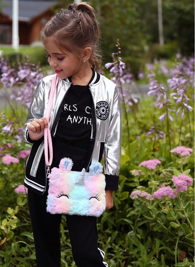 Loquat Cute Plush Unicorn Shoulder Bags for Little Girls - Tie Dye Rainbow Messenger Bags, Coin Purses, and Princess Handbags - Adorable Kids Accessories for Girls. - Image 4