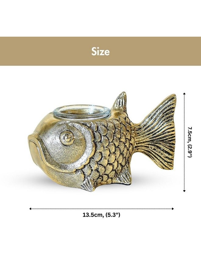 BEHOMA Metal Fish Aluminum Figurine with Votive Good Luck and Success | Candle Holder for Home Decor Tabletop Living Room | Showpiece for Valentine's Day, Birthday, Gold - Image 4