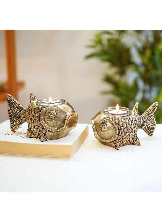 BEHOMA Metal Fish Aluminum Figurine with Votive Good Luck and Success | Candle Holder for Home Decor Tabletop Living Room | Showpiece for Valentine's Day, Birthday, Gold - Image 1