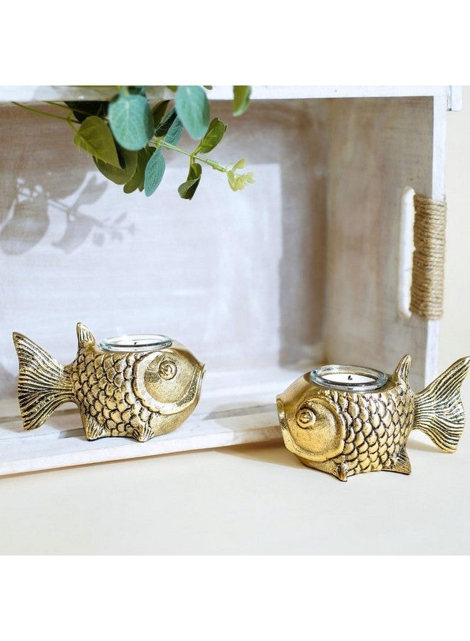 BEHOMA Metal Fish Aluminum Figurine with Votive Good Luck and Success | Candle Holder for Home Decor Tabletop Living Room | Showpiece for Valentine's Day, Birthday, Gold - Image 3