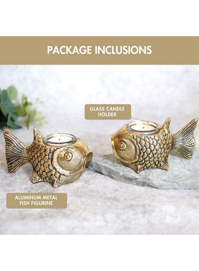 BEHOMA Metal Fish Aluminum Figurine with Votive Good Luck and Success | Candle Holder for Home Decor Tabletop Living Room | Showpiece for Valentine's Day, Birthday, Gold - Image 5