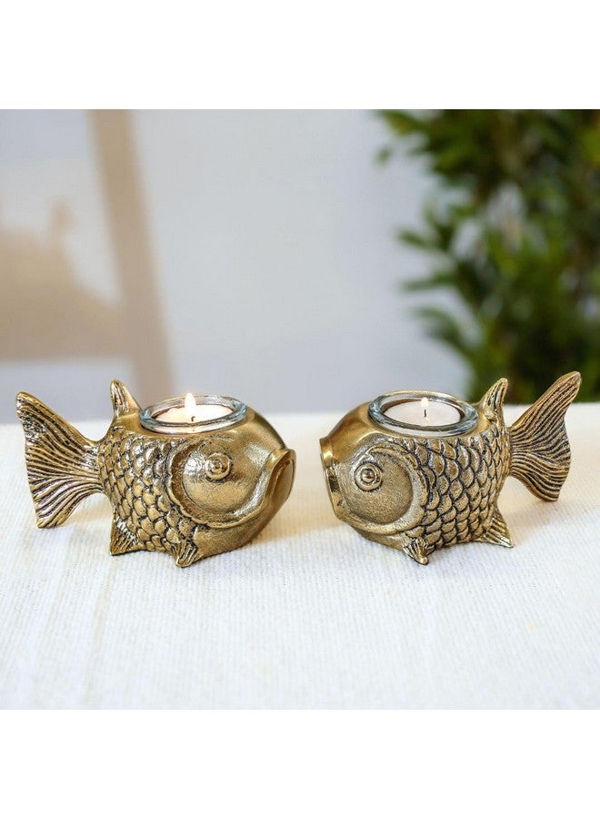 BEHOMA Metal Fish Aluminum Figurine with Votive Good Luck and Success | Candle Holder for Home Decor Tabletop Living Room | Showpiece for Valentine's Day, Birthday, Gold - Image 2