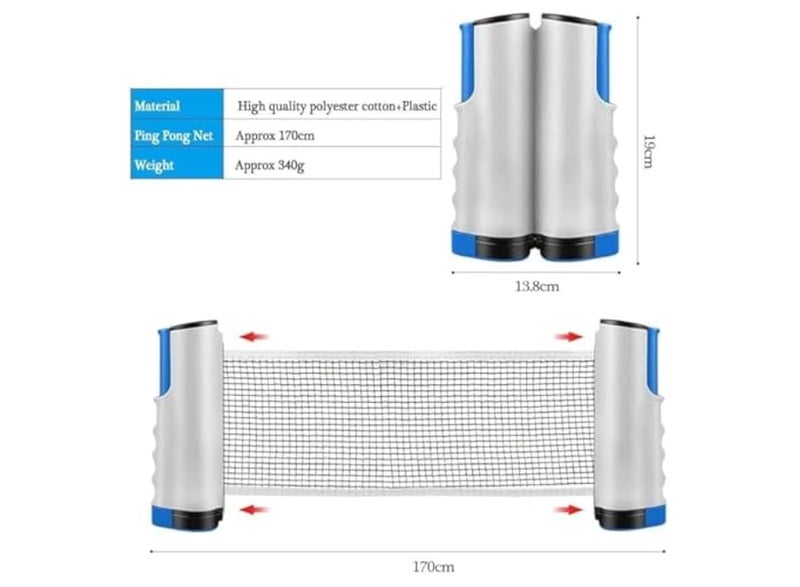 Retractable ping pong tennis net - High quality, 1.7 meters, multi-colored - Image 2