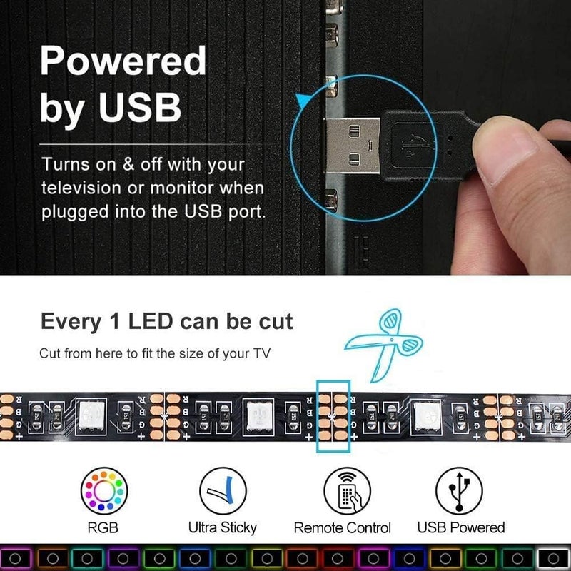 not available Gluckluz 2M LED Strip Light TV Bias Backlight Kit for HDTV Desktop PC Fish Tank Decorations, Waterproof RGB Monitor Lighting with Remote Control, USB Powered, multi color - Image 3