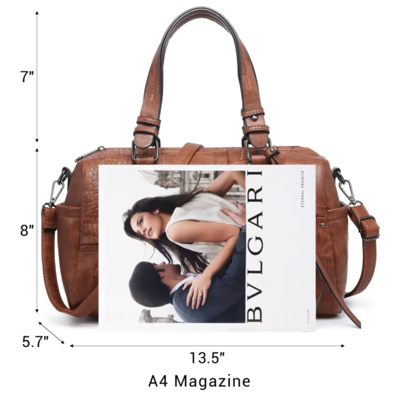 Dasein Women Soft Vegan Leather Barrel Bags Large Hobo Top Handle Work Totes Satchel Handbags Shoulder Purse (Coffee) - Image 3