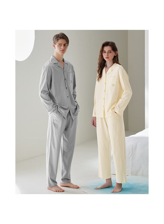 Fenton Fenteng Couples Pajamas Women's New Pure Cotton Spring And Autumn Long Sleeve Lapel Cardigan Simple Plus Size Youth Men's Homewear Set - Image 2
