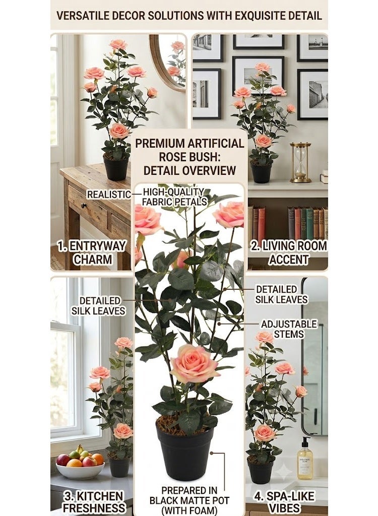 Marcolo Artificial Peach Rose Plant Large Size with Pot – Realistic Faux Flower Tree for Home & Office Decor, Tall Indoor Decorative Plant 78cm - Image 2