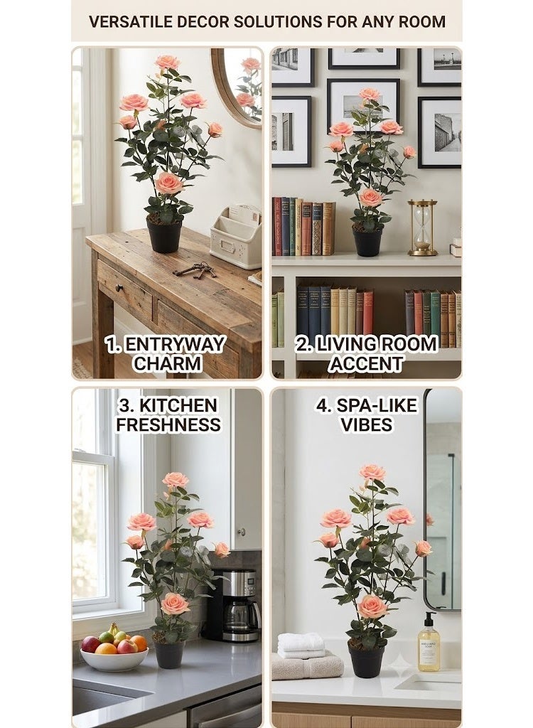 Marcolo Artificial Peach Rose Plant Large Size with Pot – Realistic Faux Flower Tree for Home & Office Decor, Tall Indoor Decorative Plant 78cm - Image 4
