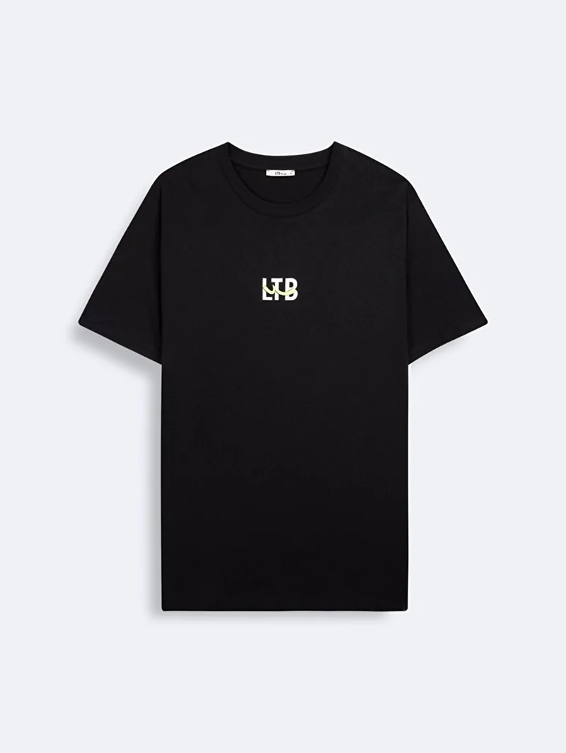 Short Sleeve Crew Neck Slogan Regular Black T-Shirt