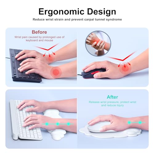 MOKURU Cloud Mouse Pad with Wrist Rest, Cloud Keyboard Wrist Rest, Mouse Pad Wrist Support, Ergonomic Keyboard Mouse Wrist Support White - Image 3