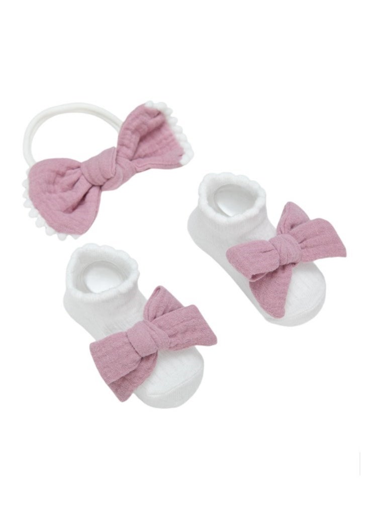 Bambimici Bambimici - Anika Socks & Ribbon Bow Headband Set -Dark Mauve  - Image 1