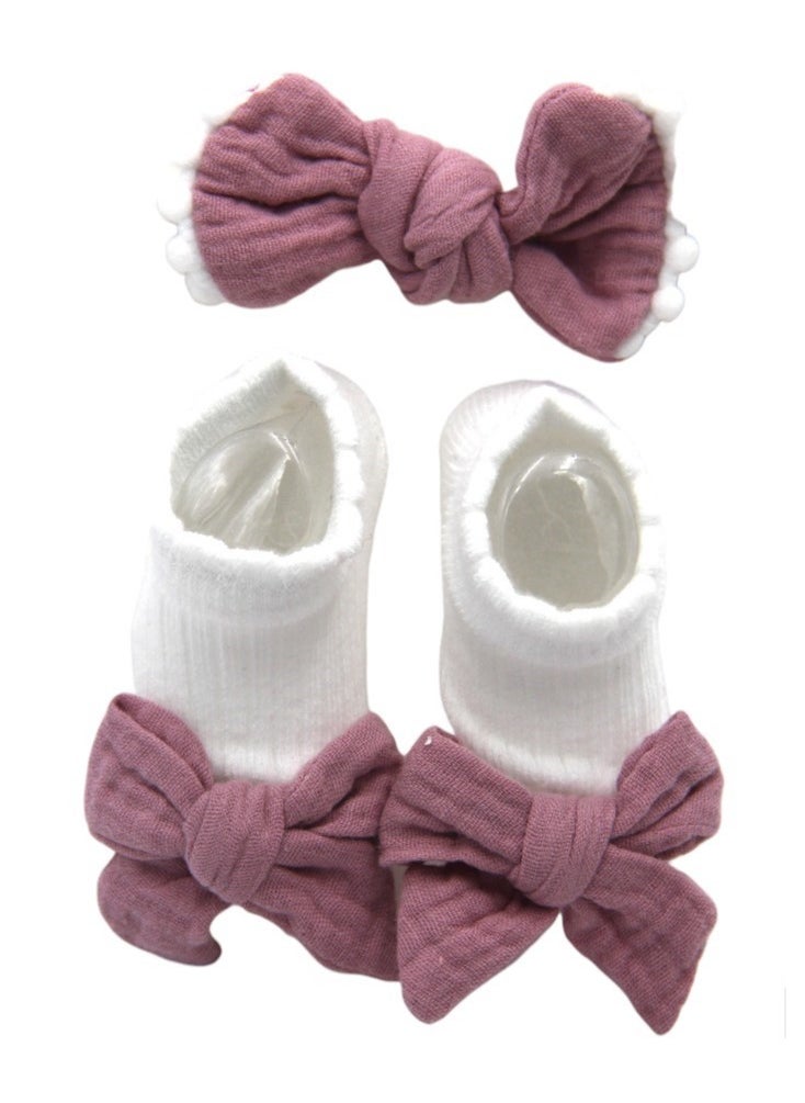 Bambimici Bambimici - Anika Socks & Ribbon Bow Headband Set -Dark Mauve  - Image 3