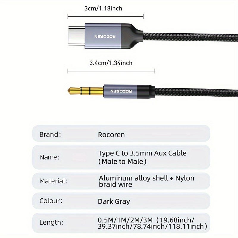 USB C إلى محول صوت 3.5mm عالي الدقة ستيريو من نوع C إلى كابل سماعة رأس ذكر مساعد للسيارة بطول 39.37 بوصة / 3.3 قدم متوافق مع iPhone 15 Pro Max و 15 Pro و 15 Plus و Samsung Ultra و iPad Pro Air و Pixel 7 - Image 4