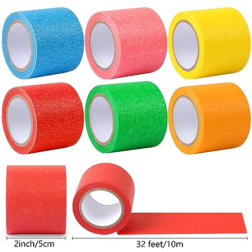 Aunifun 6 Pieces Colored Masking Tape Rainbow Masking Roll Tape Labeling Tape Graphic Art Tape Roll for Fun DIY Arts Supplies Kit, 2 Inches 32 Feet - Image 2