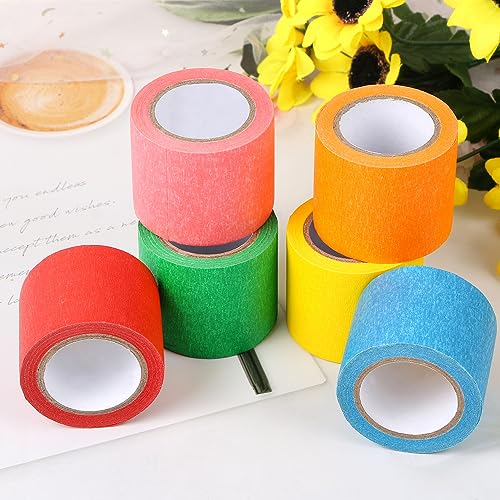 Aunifun 6 Pieces Colored Masking Tape Rainbow Masking Roll Tape Labeling Tape Graphic Art Tape Roll for Fun DIY Arts Supplies Kit, 2 Inches 32 Feet - Image 5
