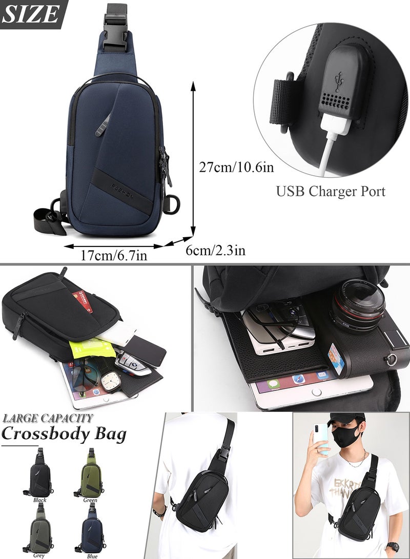 Qiccijoo Sling Bag Shoulder Bag Crossbody Backpack for Men Women Travel Hiking Bag with USB Charger Port Anti Theft Casual Daypack Multipurpose Chest Bag Beach Backpack(Blue) - Image 2