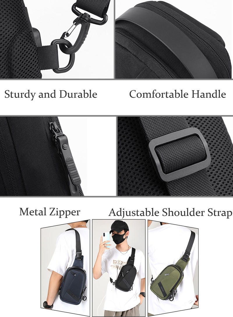 Qiccijoo Sling Bag Shoulder Bag Crossbody Backpack for Men Women Travel Hiking Bag with USB Charger Port Anti Theft Casual Daypack Multipurpose Chest Bag Beach Backpack(Blue) - Image 5