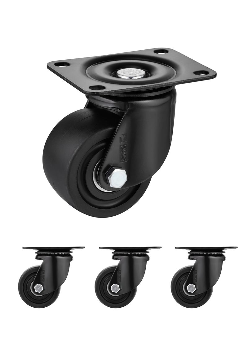 LAWAZIM 3-inch Plate Swivel Caster Wheels Set of 4 Heavy Duty, Load Capacity 2200lbs, Low Gravity Center Black Extra Width Caster Swivel, Durable & Quiet & Sturdy Nylon Wheels for Industrial - Image 1