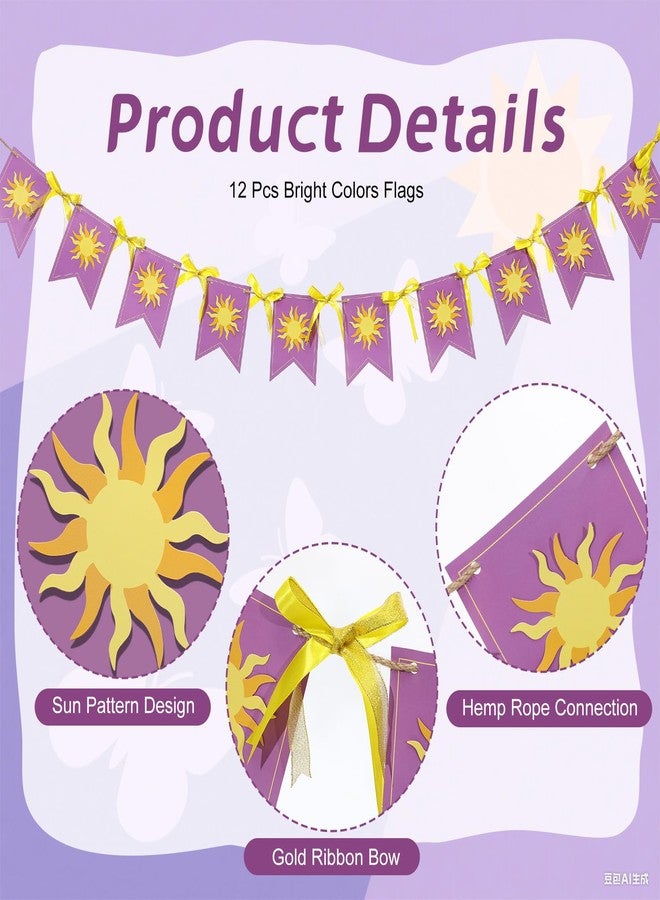 تاوباري لافتة علم الشمس الأرجوانية من TaoBary، لافتة علم معلقة على شكل شمس أرجوانية، سلسلة من الأعلام، إكليل من الأعلام لحفلات الزفاف، دعامات صور الخزامى، ديكور حفلات أعياد الميلاد (ذيل السمكة) - Image 3