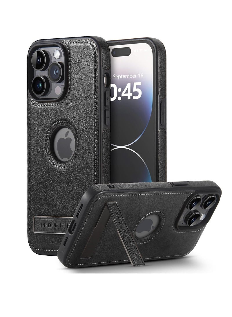 Aookay Leather Case for iPhone 16 Pro Max, Ultra-Thin Flexible Soft Grip Luxury Cover, Ultra-Thin Case, Shockproof Case with Stand (Black, iPhone 16 Pro Max) - Image 1