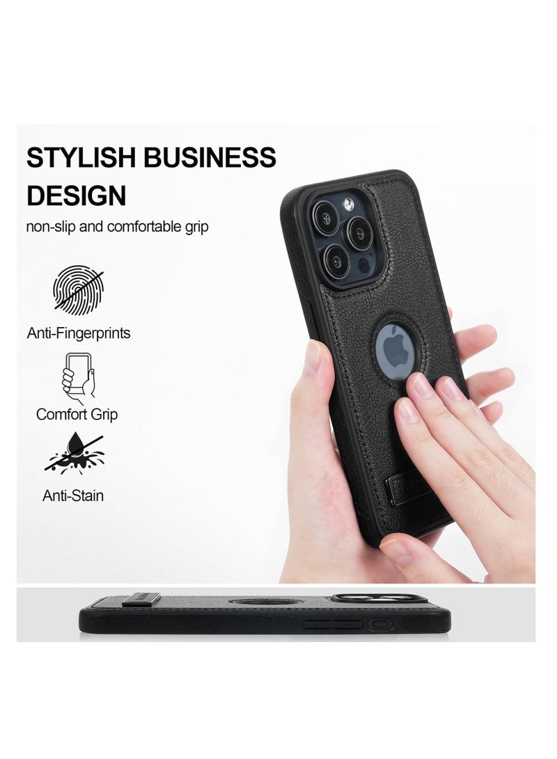 Aookay Leather Case for iPhone 16 Pro Max, Ultra-Thin Flexible Soft Grip Luxury Cover, Ultra-Thin Case, Shockproof Case with Stand (Black, iPhone 16 Pro Max) - Image 2