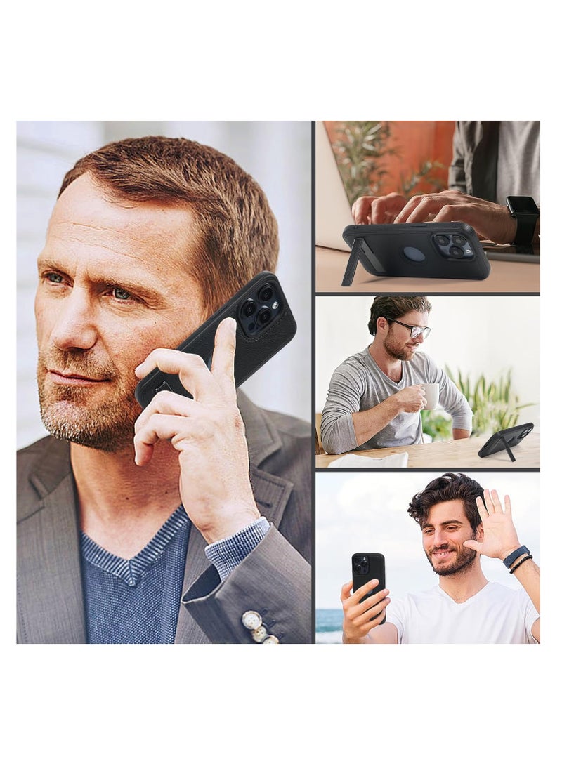 Aookay Leather Case for iPhone 16 Pro Max, Ultra-Thin Flexible Soft Grip Luxury Cover, Ultra-Thin Case, Shockproof Case with Stand (Black, iPhone 16 Pro Max) - Image 5