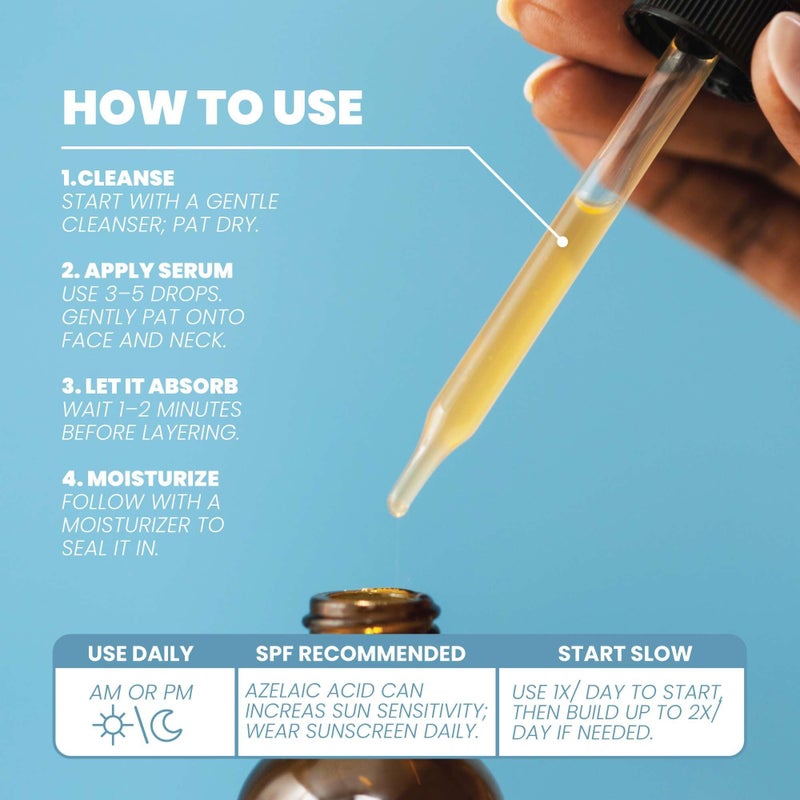 Eva Naturals Azelaic Acid Serum for Face â€“ Niacinamide, Hyaluronic Acid, Vitamins A+C+E â€“ Redness Relief, Dark Spots, Uneven Skin Tone, Texture, Pores, Topical Booster for Clearer, Smoother Skin, 2oz - Image 3