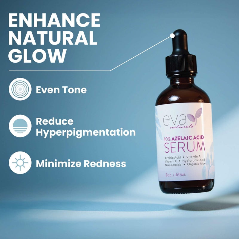 Eva Naturals Azelaic Acid Serum for Face â€“ Niacinamide, Hyaluronic Acid, Vitamins A+C+E â€“ Redness Relief, Dark Spots, Uneven Skin Tone, Texture, Pores, Topical Booster for Clearer, Smoother Skin, 2oz - Image 2