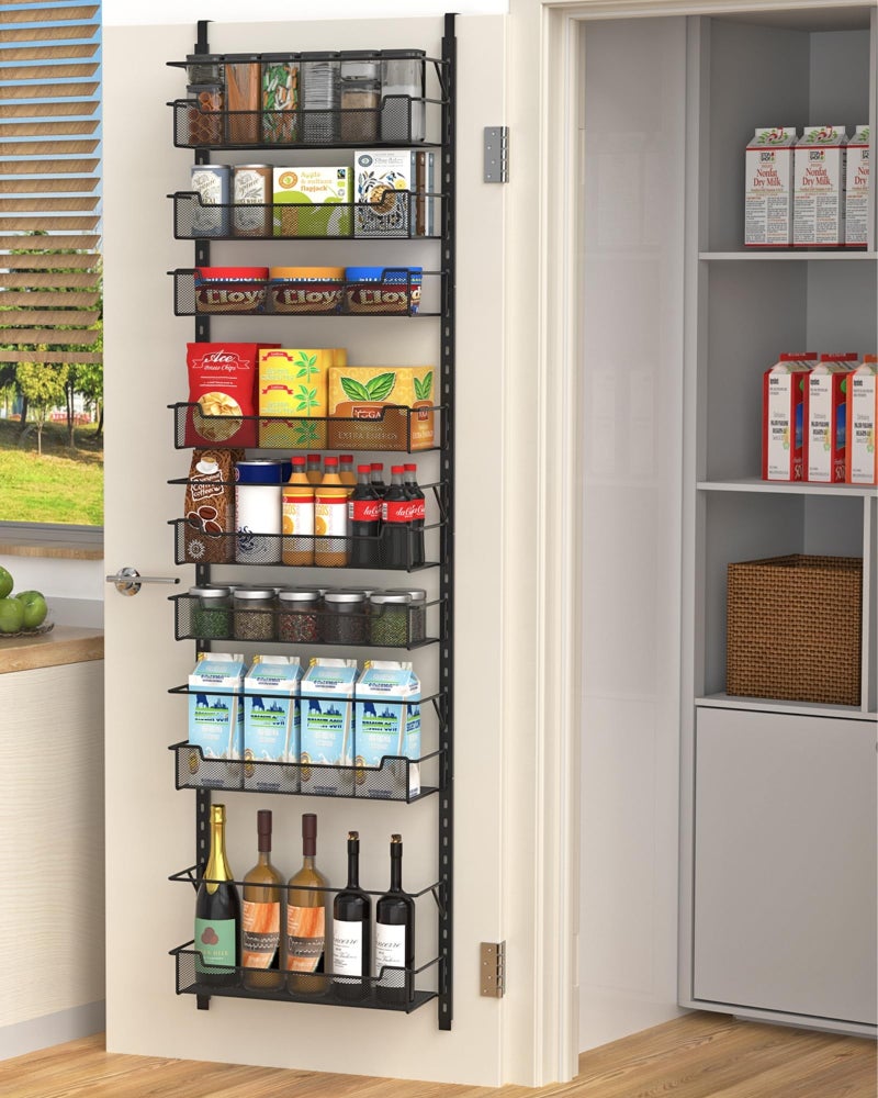 VyGrow Over the Door Pantry Organizer 8Tier Over the Door Organizer with Adjustable Basket Pantry Door Organization for Pantry Kitchen Storage Room Spice Rack Black