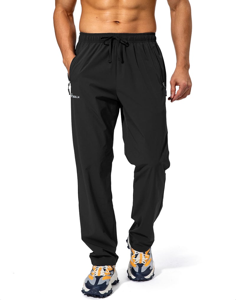 Pudolla Men's Workout Athletic Pants Elastic Waist Jogging Running Pants for Men with Zipper Pockets（Black Large） - Image 2