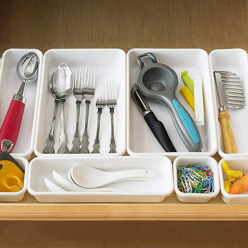Styxon 8 Pack Interlocking Desk Drawer Organizerstorage organizer for OfficeBathroom Kitchen MakeupCustomizable MultiPurpose StorageDurableEasy to CleanWhite - Image 4