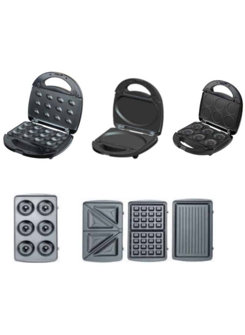 Tradeo 7-In-1 Non-Stick Multi Snack Maker with Detachable Sandwich/Grill/Waffle/Donut/Nutty/Smile/Shell Cake Plates | Compact Body with Cool-touch Handle | Indicator Light with Auto Cut-OFF feature | Anti-skid Feet | 750 W  Black/Silver - Image 2