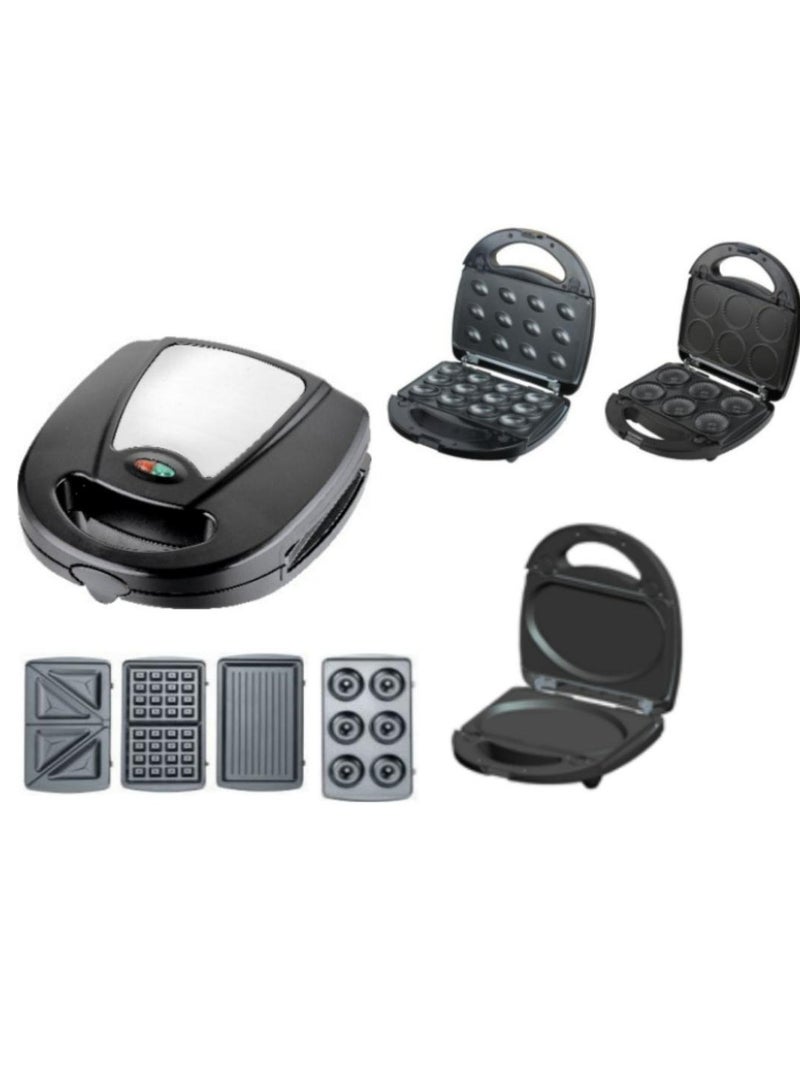 Tradeo 7-In-1 Non-Stick Multi Snack Maker with Detachable Sandwich/Grill/Waffle/Donut/Nutty/Smile/Shell Cake Plates | Compact Body with Cool-touch Handle | Indicator Light with Auto Cut-OFF feature | Anti-skid Feet | 750 W  Black/Silver - Image 3