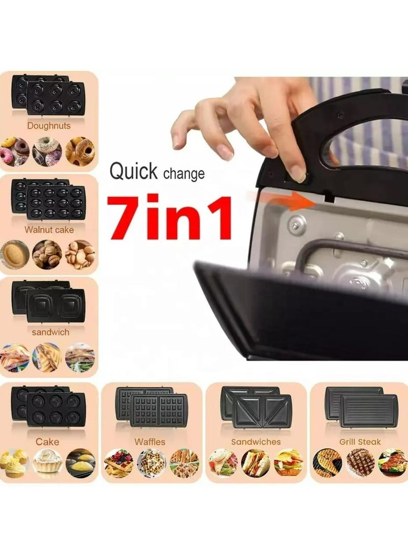 Tradeo 7-In-1 Non-Stick Multi Snack Maker with Detachable Sandwich/Grill/Waffle/Donut/Nutty/Smile/Shell Cake Plates | Compact Body with Cool-touch Handle | Indicator Light with Auto Cut-OFF feature | Anti-skid Feet | 750 W  Black/Silver - Image 5