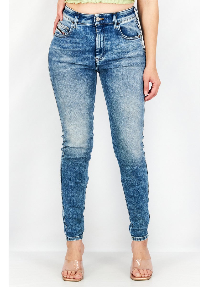 DIESEL Women D-SLANDY Skinny Fit Washed Stretchable Denim, Blue  - Image 1