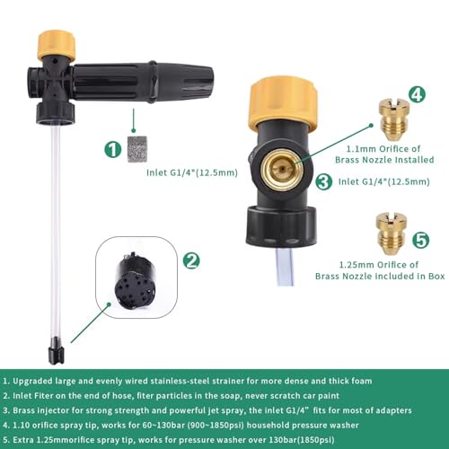 BEAR FORCE Electric Pressure Washer DIY Foam Cannon with 1/4” Quick Connector & Other 5 Adapters, Power Washer Adjustable Snow Foam Lance 0.6L Bottle, Jet Car Wash Soap Foam Nozzle, 500~2200PSI, 1.0~2.2GPM… - Image 4