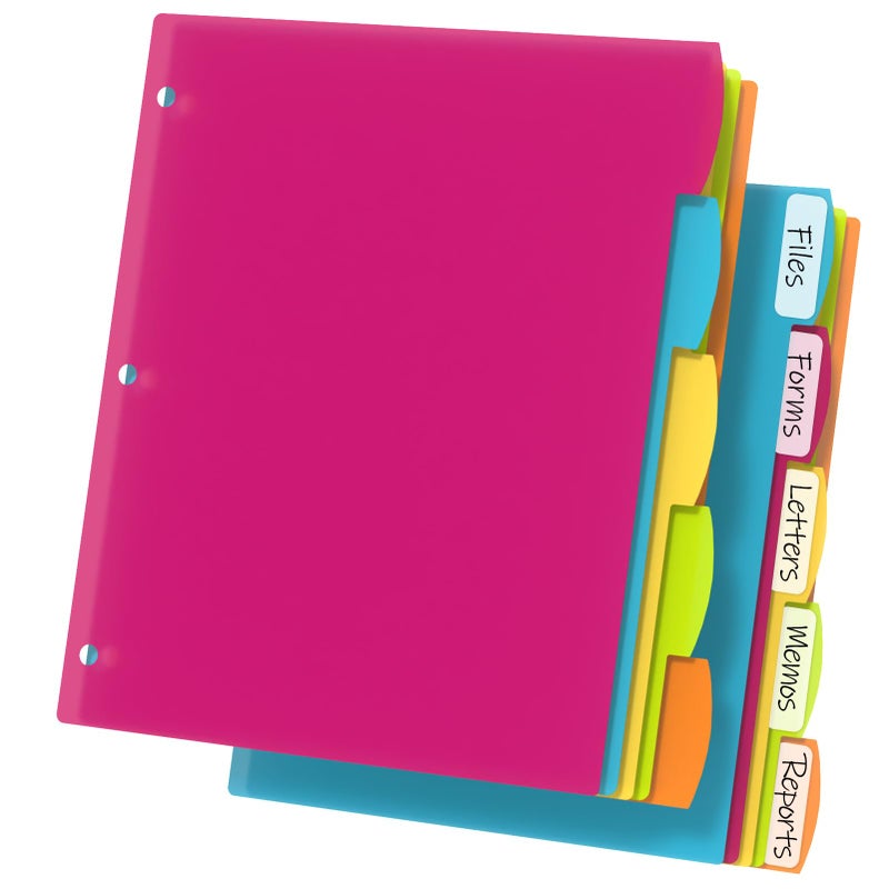 HABGP 3 Ring Binder Dividers with Tabs, 10PCS/2 Set Plastic Dividers for 3 Ring Binder, 5 Tab 3 Hole Punch Dividers Color Pages,Tabbed Index Dividers - Image 1