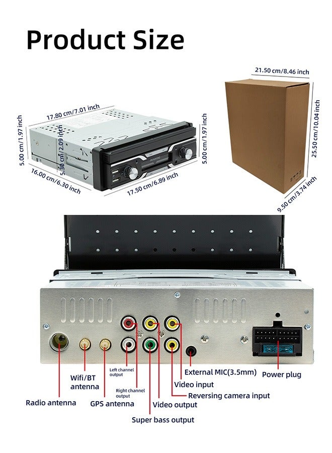 TUNKE Android 13 Car Radio with Retractable Screen, 7” Touch Display, GPS Navigation, CarPlay & Android Auto, WiFi/BT, Reverse Camera Support, RDS, Dual USB - Image 2