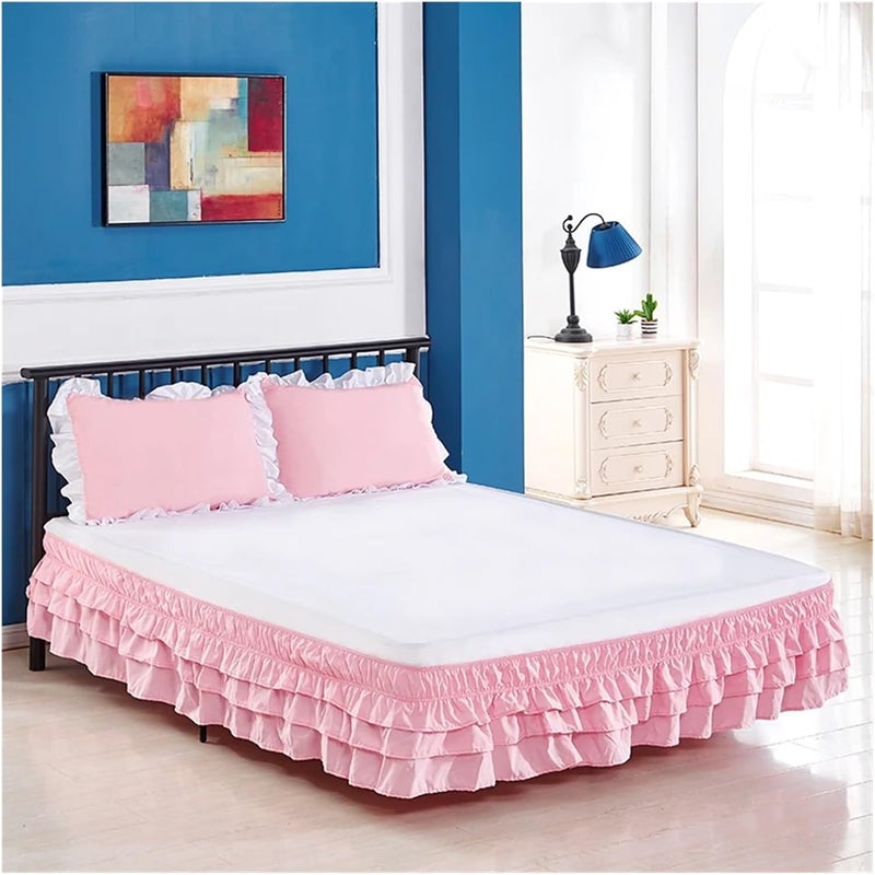 Multilayers Comfort Luxurious Ruffles Waterfall Style Bed Skirts- Tier Design Wrap Around Elastic 15 Inch High(Pink,Twin100x200x38cm) - Image 1