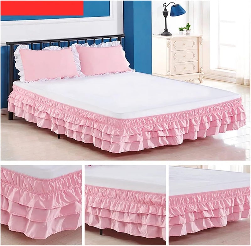 Multilayers Comfort Luxurious Ruffles Waterfall Style Bed Skirts- Tier Design Wrap Around Elastic 15 Inch High(Pink,Twin100x200x38cm) - Image 2