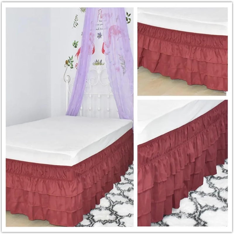 Multilayers Comfort Luxurious Ruffles Waterfall Style Bed Skirts- Tier Design Wrap Around Elastic 15 Inch High(Pink,Twin100x200x38cm) - Image 3