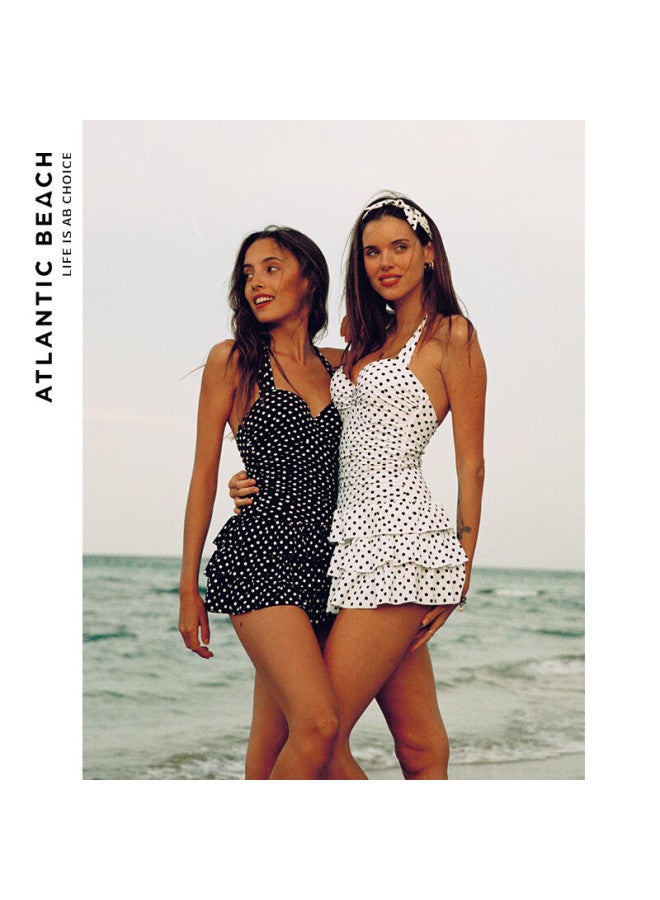 Atlanticbeach 2025 New Beach Vacation Swimsuit, Retro Polka Dot Skirt-style One-piece Swimwear, Summer Hot Spring Bathing Suit, Slimming And Concealing - Image 1