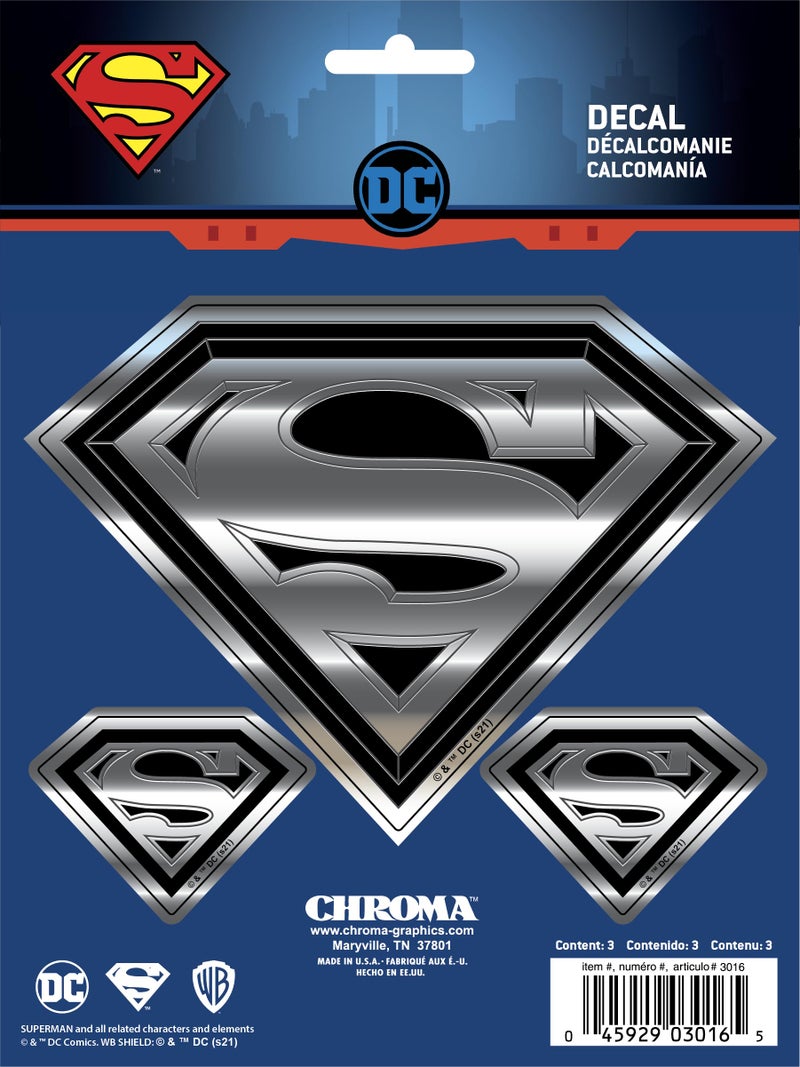Chroma Graphics 3016 Classic Emblemz 3 Piece Superman Decal, Regular, Blue, Chrome, Red