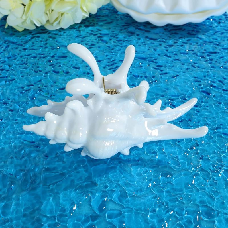 Large Conch Hair Clips - 3D Summer Beach Vibe Strong Grip White Hair Claws for Thick Hair, Women, Beach & Daily Use - Image 3