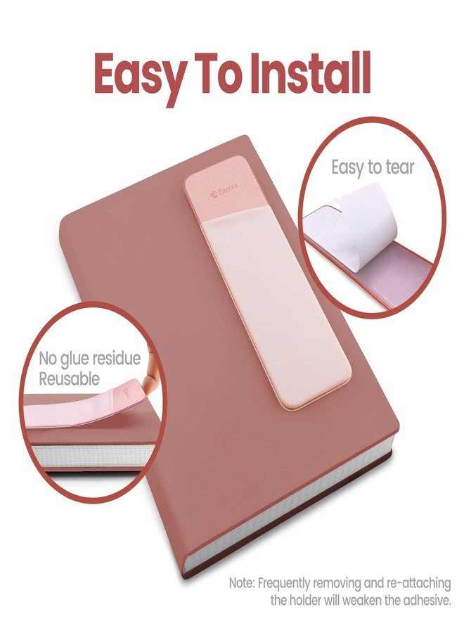 Epessa Stick-On Pen Holder for Notebook, Adhesive Pencil Sleeve Pouch for Hardcover Journals, Planners, Notebooks, Reusable Pen Pocket Organizer Easy to Remove (Pink) - Image 2