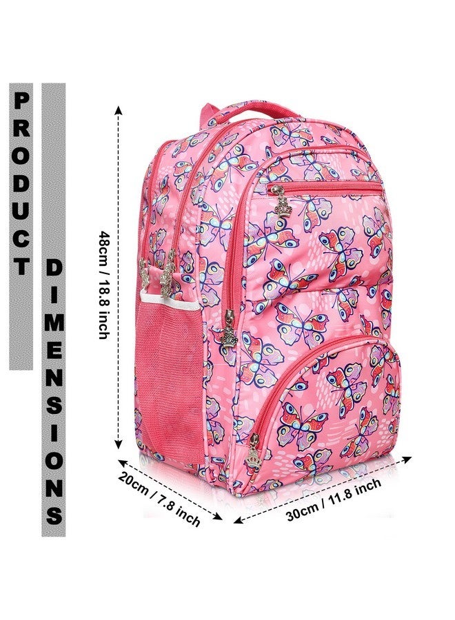 Stylbase Butterfly Girls school Bag | 18-inch College Backpack Designed for Women and Girls | 5 Zip Compartments, Water-Resistant, and 25L Capacity (Pink) - Image 2